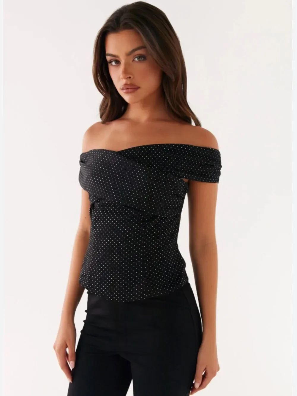 Peppermayo Tamera Top Black Polka Dot Women’s Off Shoulder Sz 12 NWT